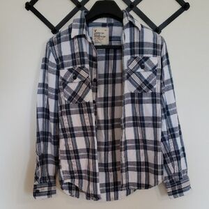 Men's Black and White Plaid Shirt